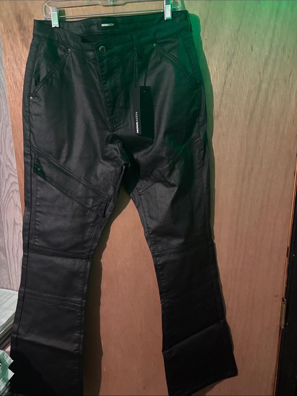 Moto-Style Black Coated Pants